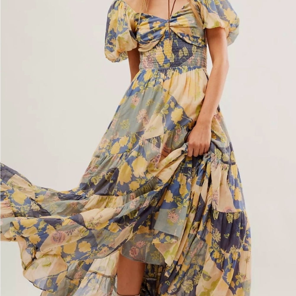 Free People Blue and Yellow Floral Maxi Dress